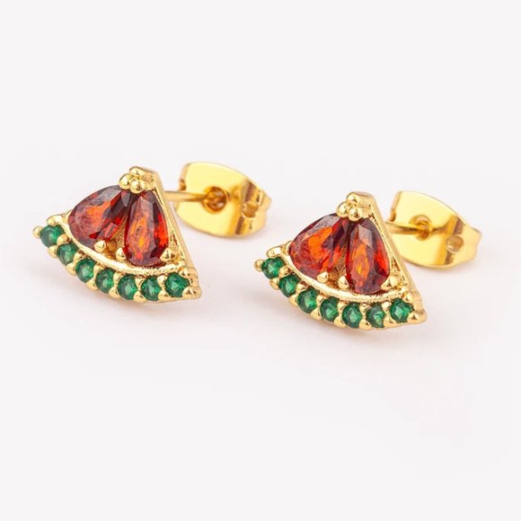 Jewelry - Watermelon Shape Cute Fruit Stud Earrings Copper Zircon